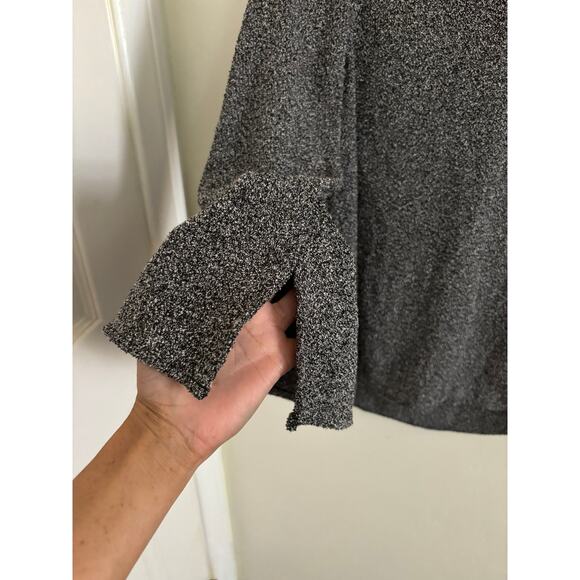 Zara Top Women's Small Black Gray Speckle Long Bell Sleeve Mock Neck Blouse - Picture 3 of 7